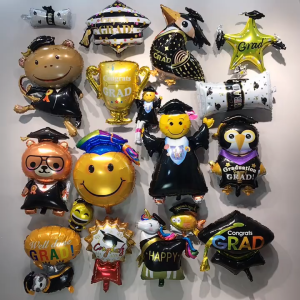 DINOSO Balon Foil Karakter Kartun Bentuk Tema Edisi Graduation Wisuda Kelulusan Burung Hantu Beruang Pinguin Toga Surat