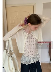 Eggka Sweet Style Short Knitted Cardigan Sun Protection Silk Worm Protein Cool Feeling Womens Spring Summer Top