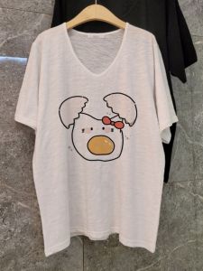 Áo Thun Cotton Mùa Hè Cổ Chữ V Tay Ngắn Dáng Rộng Thoải Mái Đa Năng Cho Nữ Chất Liệu Vải Cotton Pha Trộn Thoải Mái