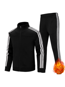 Mens Sportswear Set Three Bars Autumn Winter Fleece Casual Collar Sweatshirt Jacket Stylish Versatile Couple Running Clothes