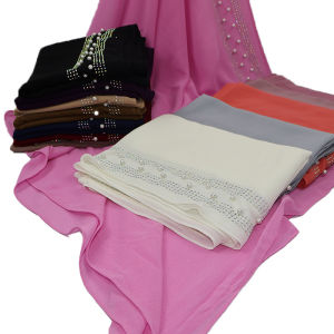 Jifang Shimmer Rhinestones Pearls Plain Bubble Chiffon Shawl Pashmina Head Scarf Wraps Muslim Hijabs Shawls QT26