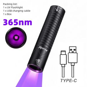Alonefire | MIini 365nm UV Flashlight Blacklight Torch USB Rechargeable Pet Cat Stain Tinea Porcelain Jade Gem Ore Nail Curing Scorpion Lamp