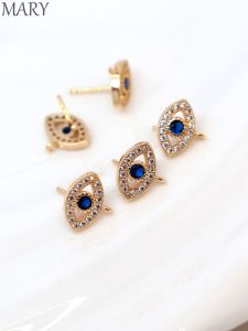 ต่างหูรูปตาสีม่วงประดับทองคำชุบทอง 14K ทำมือ DIY เครื่องประดับหู เครื่องประดับแฟชั่น ทองแดงผสมสีเงินแท้