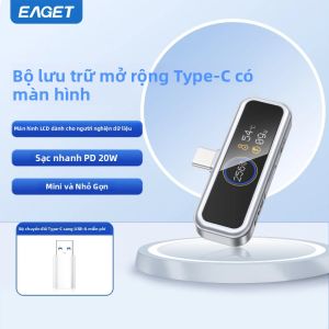 Ổ USB Eaget Type-C I30 Có Màn Hình LCD 64GB/128GB/256GB/512GB Hỗ Trợ Sạc Nhanh PD 20W Cho Điện Thoại & Máy Tính Bảng Vỏ Kim Loại Mã Hóa Dữ Liệu