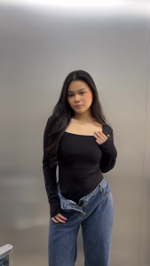 Lassmee | MINJI Baju Atasan Wanita Long Sleeve Leher Kotak / Bodysuit Basic Polos Lengan Panjang Leher Kotak / Kaos Jersey Spandex Square Neck