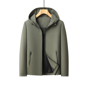 Yaloo Mens Windproof Wear Resistant Short Sport Jacket Hooded Casual Style Polyester Fiber Long Sleeve Zipper Closure Coat