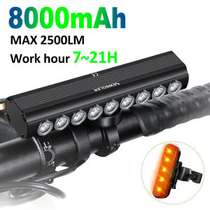NEWBOLER 8000mAh Bicycle Light Front 2000LM Bike Light USB Type-C Charging MTB Road Cycling Lamp Bicycle Accessories