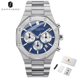 SAPPHERO Mens Watch Waterproof watch Chronograph function Date Glowing Hands Stainless Steel Watch Business  Watch For Men Gift