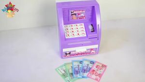 Mainan Edukasi ATM Anak Celengan Fingerprint ada Lampu Suara Musik dan Kartu ATM Kuromi