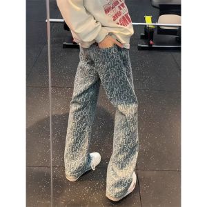 กางเกงยีนส์ทรงหลวมสำหรับผู้ชาย ทรงวินเทจ ทรงขาบาน ทรงหลวม กางเกงขายาวทรงวินเทจ สไตล์อเมริกัน เทรนด์ฤดูใบไม้ผลิและฤดูใบไม้ร่วง