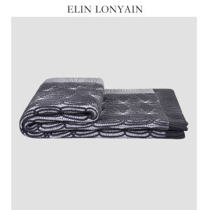ELIN LONYAIN | Modern and Minimalist Black Gray Geometric Lines Knitted Blanket
