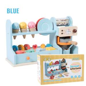 Wooden Ice Cream and Coffee Counter Pretend Play Wooden Toys Stimulated Coffee machine kids