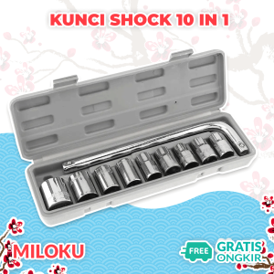 Miloku Set Kunci Shock 10 in 1 Lengkap Komplit Obeng Pas Sok Sock Shok Socket Ring Tool Kit Alat Bengkel Service Servis Mobil Motor
