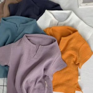 BABYFINE เสื้อผ้าเด็กชายและหญิงเด็กแขนสั้นฤดูร้อนชุดผ้าฝ้ายชุดนอน2022เด็กใหม่ท็อปส์ฤดูร้อนเสื้อยืด