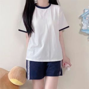 Japanese Style High School Gymnastics Suit Womens Pure Cotton T-Shirt Casual Shorts Sports Wear Set Japanese Sportswear