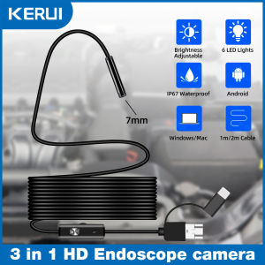 KERUI New 7mm Endoscope Camera 3 in 1 Mini Camera Type C/Micro USB/USB-A Interface Inspection Borescope for Android Phones PC
