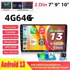 Đầu Radio GPS Android 13 Cho Ô Tô Màn Hình 2 DIN Đầu Phát Đa Phương Tiện 7-10 Inch Với CarPlay Không Dây Android Auto Bộ Nhớ 64G