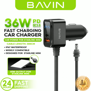 BAVIN PC2201 36W PD QC3.0 Starlink Mini Fast Charging DC Power Cable Car Charger w/USB+TYPE-C/Display/Waterproof Outdoor