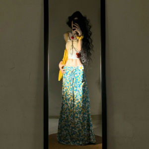 Summer Floral Halter Top And Skirt Set Beach Vacation Style Two Piece Womens Comfortable Cotton Print Slim Fit Short Sleeveless