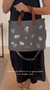 Papercranes Multi-Pocket Tote Floral Botanical Illustrated | Canvas Organizer Rosebud Petals Sage Willow Shoulder Bag SG