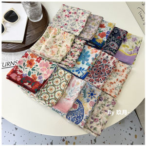 Khăn Trùm Đầu Vải Lanh Cotton Phong Cách Nhật Bản Hoa Rừng Cho Bé Gái Mùa Hè Chống Nắng Tạo Dáng Buộc Tóc Khăn Quàng Cổ Họa Tiết Hoa