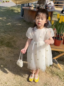 PRINCESS KESLI 1-9 Years Baby Girl Dress For Kids With Puff Sleeves Embroidery Floral Baju Gaun Budak Perempuan