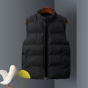 Mens Thickened Padded Jacket Casual Slim Fit Stand Collar Winter Warm Coat Youth Fashion Outerwear Full Zipper Solid Color