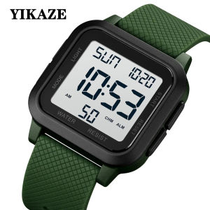 YIKAZE Black Sports Watch Mens Digital Watch Alarm Chrono Clock 3Bar Waterproof Military Men Watches LED Electronic Wristwatch