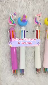 Pulpen Unicorn 6 Warna Multicolor Ballpoint School Supplies Pena 6IN1 Karkater Mekanik Lucu Perlengkapan Alat Tulis Sekolah Motif Kuda Pony - HOMIA