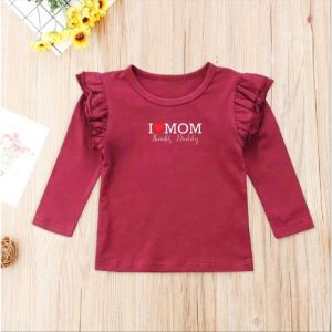 Atasan Kaos Anak Perempuan Lengan Panjang Variasi Kerutan Love Mom