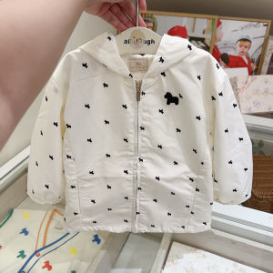 Cute Horse Print Hooded Full Print Childrens Windbreaker Jacket Boys Girls Spring Autumn Versatile Kids Outerwear Coat