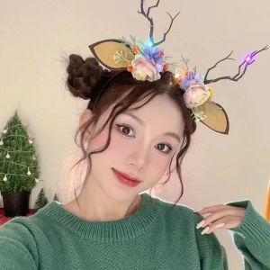 New Arrival Antlers Hairband Decoration Super Fairy Mori Style Luminous Small Antlers Antlers Christmas Elf Festival Photo Barrettes Kids