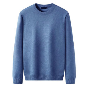 Thickened Fleece Mens Knitted Sweater round Neck Pullover Loose Fit Warm Base Layer Long Sleeve Top for Autumn Winter