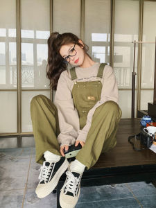 Loose Green Lazy Style Casual Workwear Overalls Womens Spring Autumn New Long Slimming One-Piece Pants Commute Korean Version