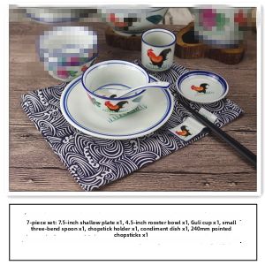 Retro Ceramic Rooster Bowl Dining Set Old Style Chicken Public Bowl round High Foot Rice Bowl for Home Use Hong Kong Zhou Xingchi
