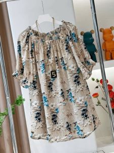 Fashionable Casual Floral Print Short Sleeve Shirt Womens Loose Fit One Shoulder Polyester Polyester Blend Summer Top