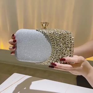 Handle Rhinestone Women Bags Hollow Out Style Crystal Evening Bag Chain Shoulder Handbags Luxury Party Wedding Day Clutch Purse