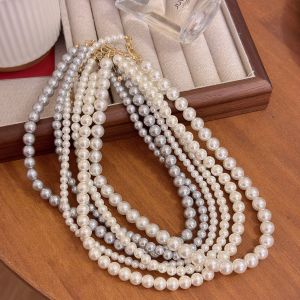 Luxurious Glass Pearl Necklace for Women Fashionable Versatile Mini Bead Strand Choker Adjustable Clasp Jewelry Accessory