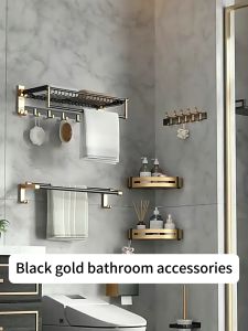 YissTiee Black Gold Bathroom Storage Towel Rack Cosmetic Rack Waterproof Antirust No Discoloration