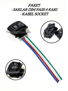 Paket 2IN1 Saklar Pass 4 Pin Tombol Pass Beam + Kabel Socket Motor Honda /Saklar Dim + Kabel Socket