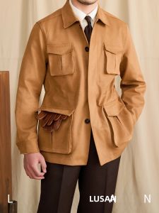 Suede-like Lapel Fitted Hunting Jacket Wrinkle-resistant Versatile Mature Mens Casual Jacket