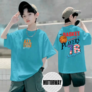 MOTORWAY K672 t-shirt with basketball graphics and text "All Star" and "NYC BASKETBALL PLAYERS 76 Champions" on front and back,Pure cotton short-sleeved shirts suitable for both adults and children basketball style street style.