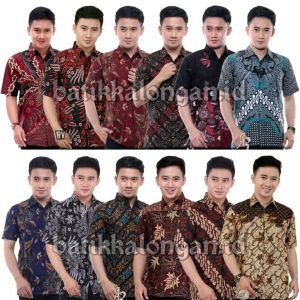 Baju atasan kemeja pria batik lengan panjang motif burung garuda ukuran M-XXL