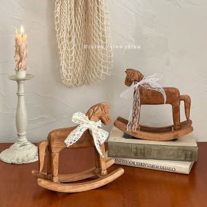 Retro Style Rocking Horse Decoration Simple Modern Wood Animal Shaped Desktop Ornaments for Coffee Shop Photography Props Birthday Gifts