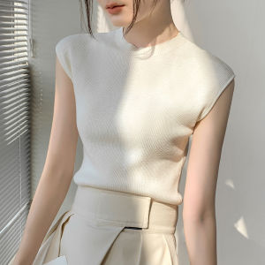 Womens Half-High Collar Sleeveless Knitted Sweater Pure Color Blazer Inner Simple Base Shirt Early Autumn New Arrival Commute Style