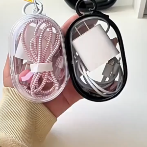 กล่องบรรจุสายข้อมูล กล่องเก็บสายเคเบิล กระเป๋าเก็บหูฟัง หูฟัง ทรงกลม แบบใส พกกุญแจ ลิปสติก พาง่าย สําหรับเดินทาง กลางแจ้ง