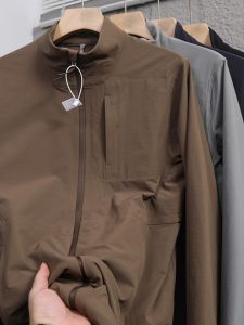 Mens Outdoor Fashionable Urban Style Windproof Water-Resistant Business Commuting Jacket Stand Collar Long Sleeve Coat