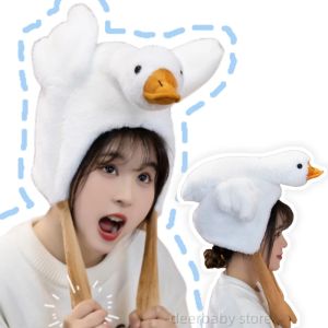 Fun And Creative Big White Goose Hat Plush Toy Pinch Goose Feet Wings Can Flap And Take Off For Boys And Girls Fun Holiday Gifts