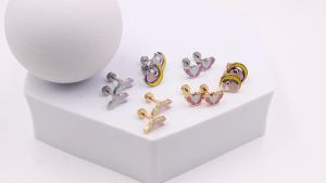 LUXUKISSKIDS Cute Girlss Tiny Earrings Acrylic Childlike Animals Piercing Small Butterfly Stainless Steel Penguin серьги Studs