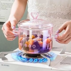 Aesthetic Tempered Glass Pot Saucepan Resistant Binaural Soup Cooking Pot Stovetop Stew Pasta Stockpot Cookware Kitchen Tool